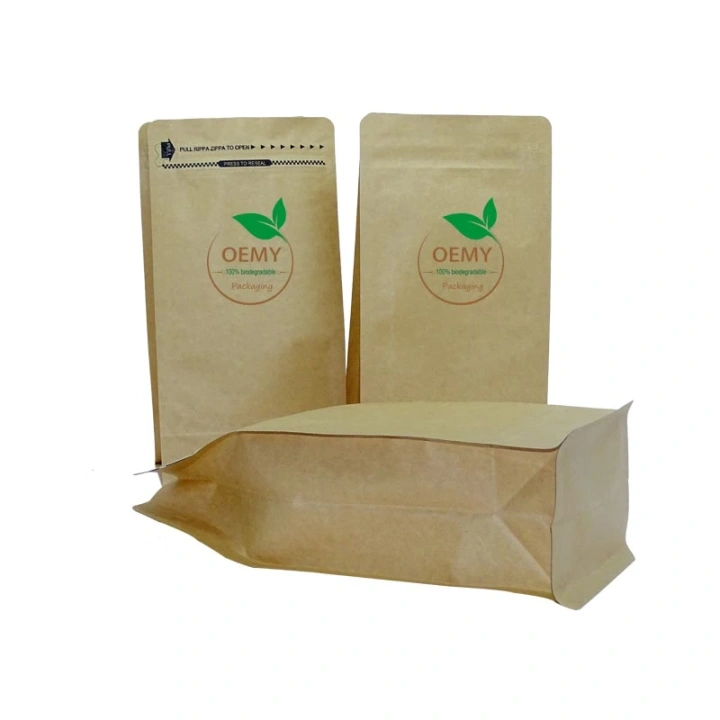 Flat Bottom Kraft Zipper Bag Biodegradable Paper Packaging  