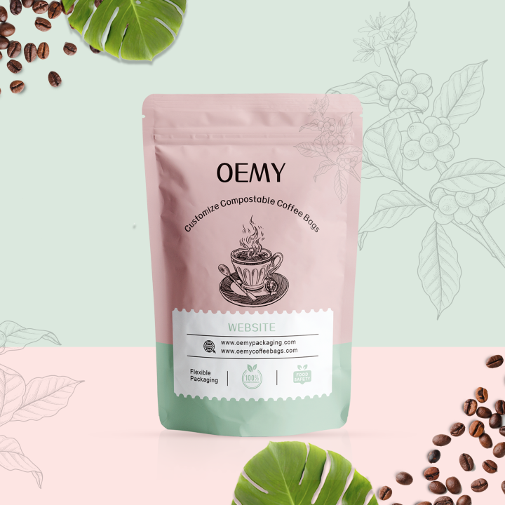  Biodegradable Coffee Bags Custom Printed Stand Up Zipper Packaging  