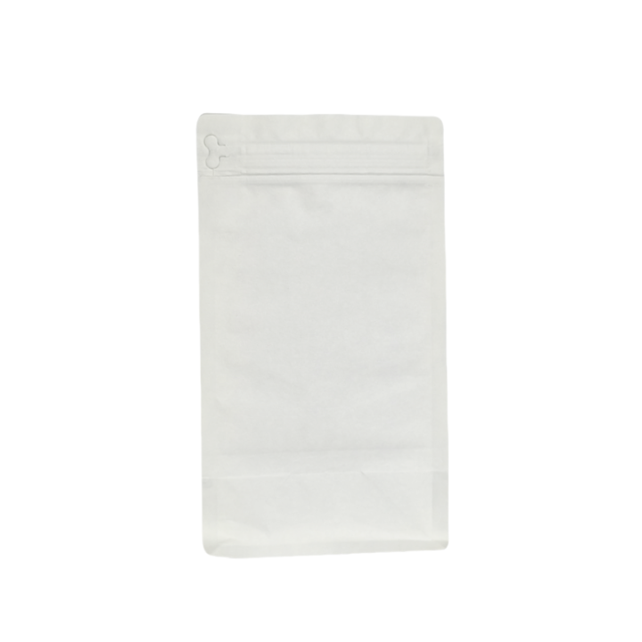 Biodegradable Flat Bottom Coffee Pouches White Kraft Material  