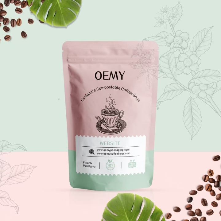 Wholesale 100% Compostable Packaging Custom Stand Up Pouches for Coffee Roaster China Factory Biodegradable Stand Up Pouch Sustainable Coffee Bags  paper zipper bag,packaging paper bag,eco friendly bag,Coffee Bags,compostable coffee bag