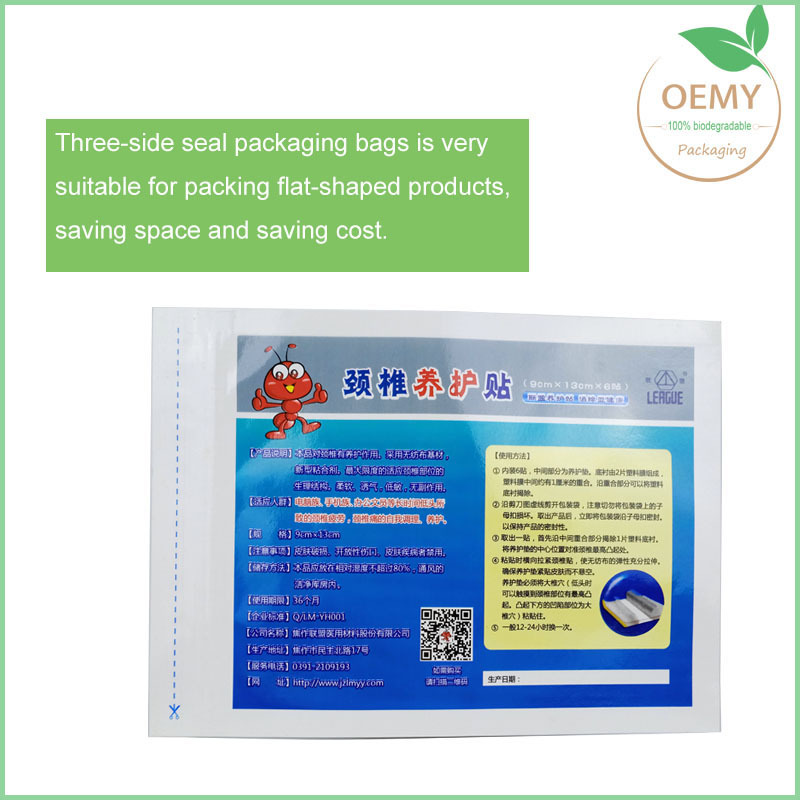 High barrier three side sealed eco friendly packaging biodegradable bag Custom biodegradable eco friendly packagingbags eco friendly packaging,biodegradable packaging