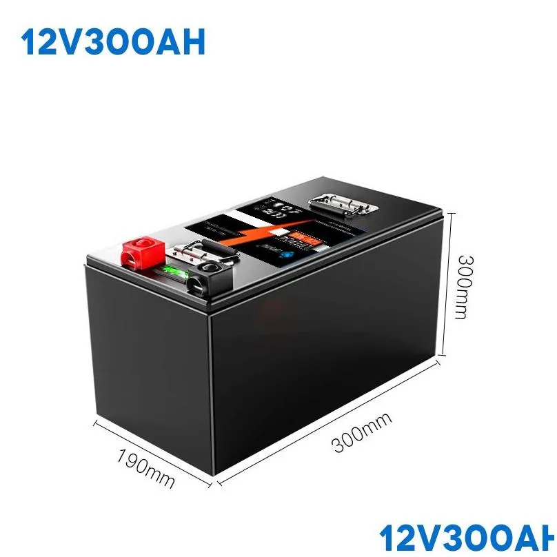 LiFePO4 battery has a built-in BMS display screen of 12V 300ah, which can be customized. It is suitable for golf cart, photovoltaic, boat and