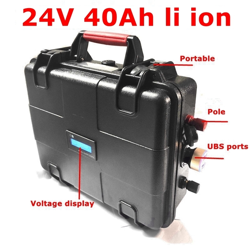 FS waterproof 24v 40ah lithium ion 24v li ion 18650 BMS with USB ports for Camper trailers LED light UPS Inverter + 5A charger