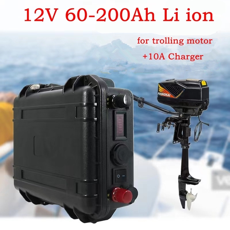 waterproof rechargeable 12V 60Ah 80Ah 120Ah 150ah 180ah 200ah Lithium ion battery for trolling motor boat propeller+10A Charger