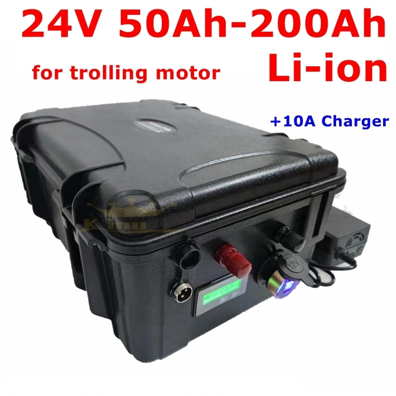 Waterproof IP67 24V 50Ah 60Ah 80Ah 100Ah 120Ah 150Ah 200Ah Lithium Li Ion Battery 24v For Trolling Motor+10A Charger