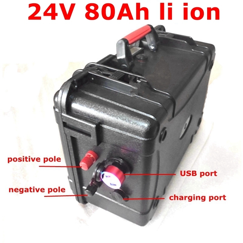 FS waterproof 24v 80ah lithium ion With USB ports 18650 li ion BMS 7S for 1000W wheelchair vans Inverter scooter + 10A charger