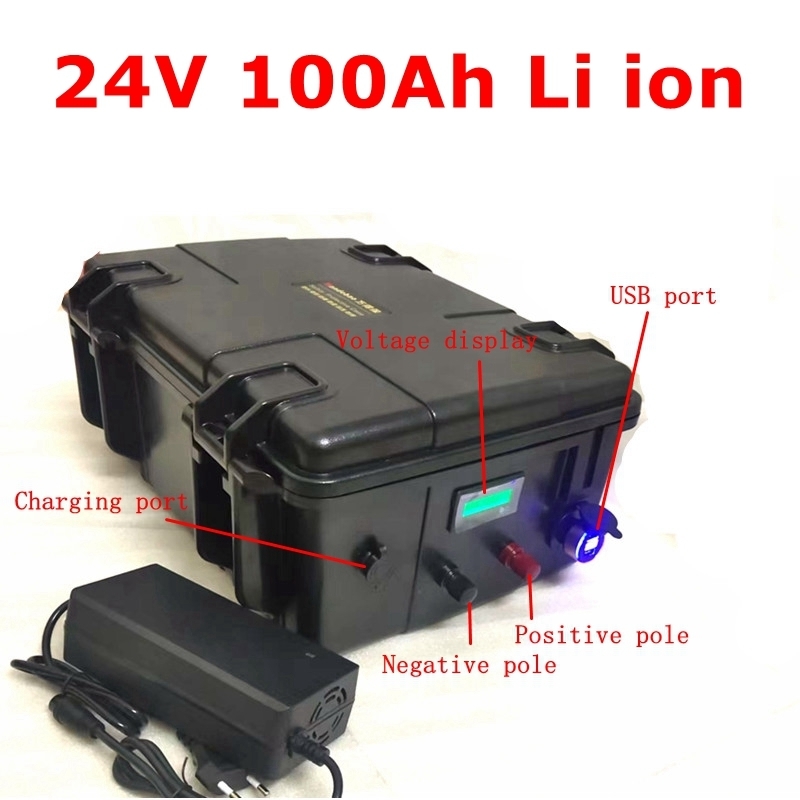 FS 24V 100AH Lithium ion battery 24V waterproof Li-polymer for 1500W 2400W RV EV solar storage inverter bike +10A Charger