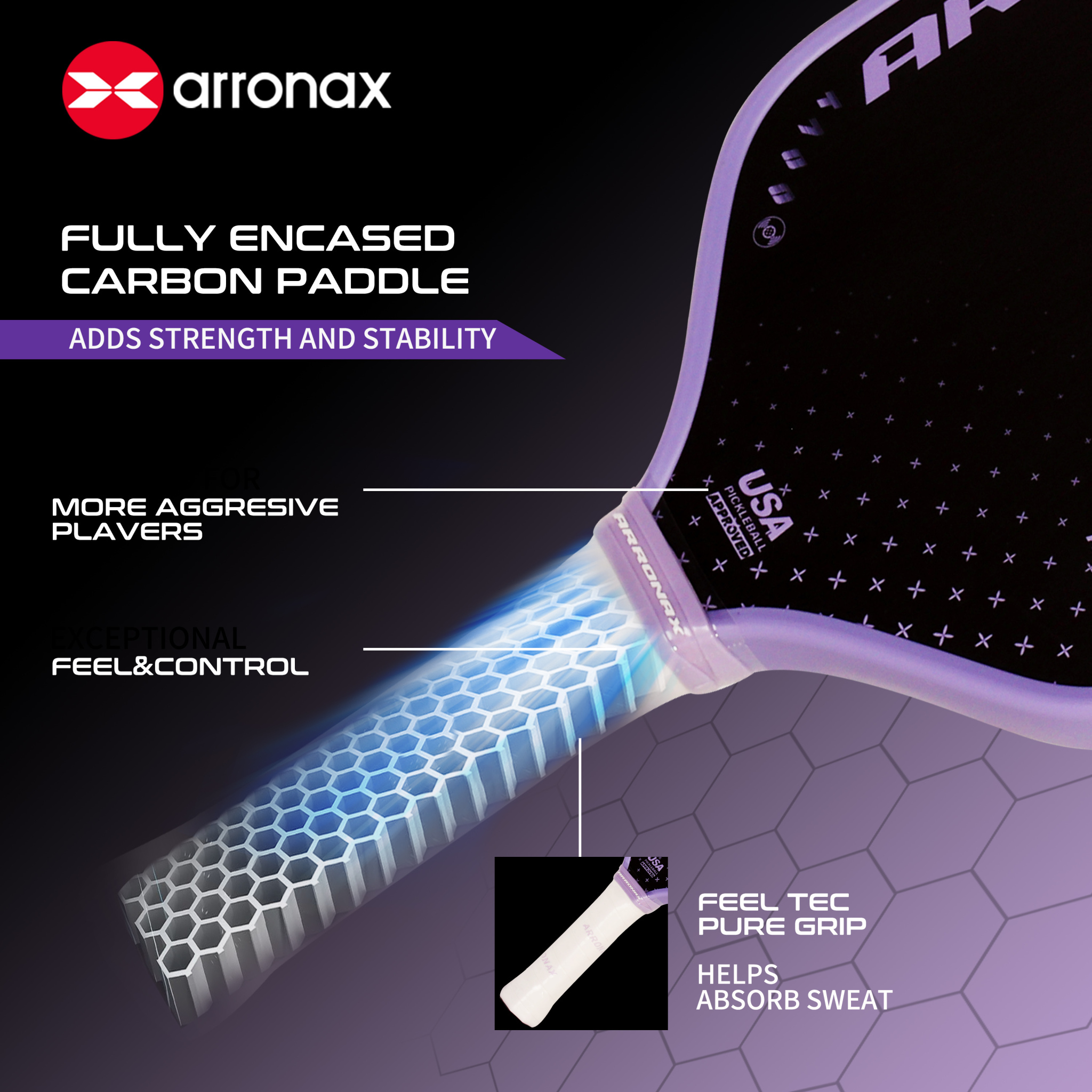Arronax AO1 T700 Carbon Friction NFC Pickelball Paddle