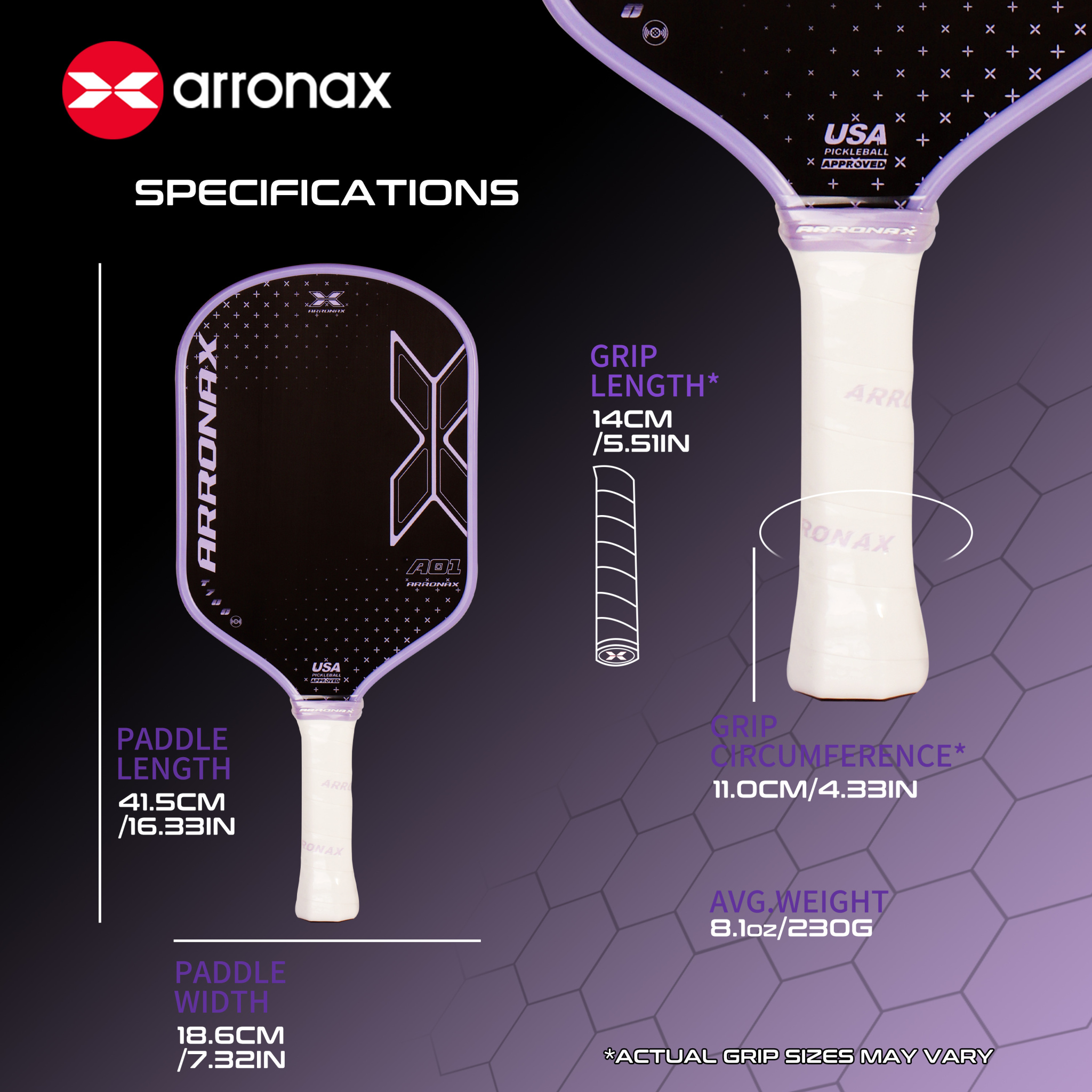 Arronax AO1 T700 Carbon Friction NFC Pickelball Paddle