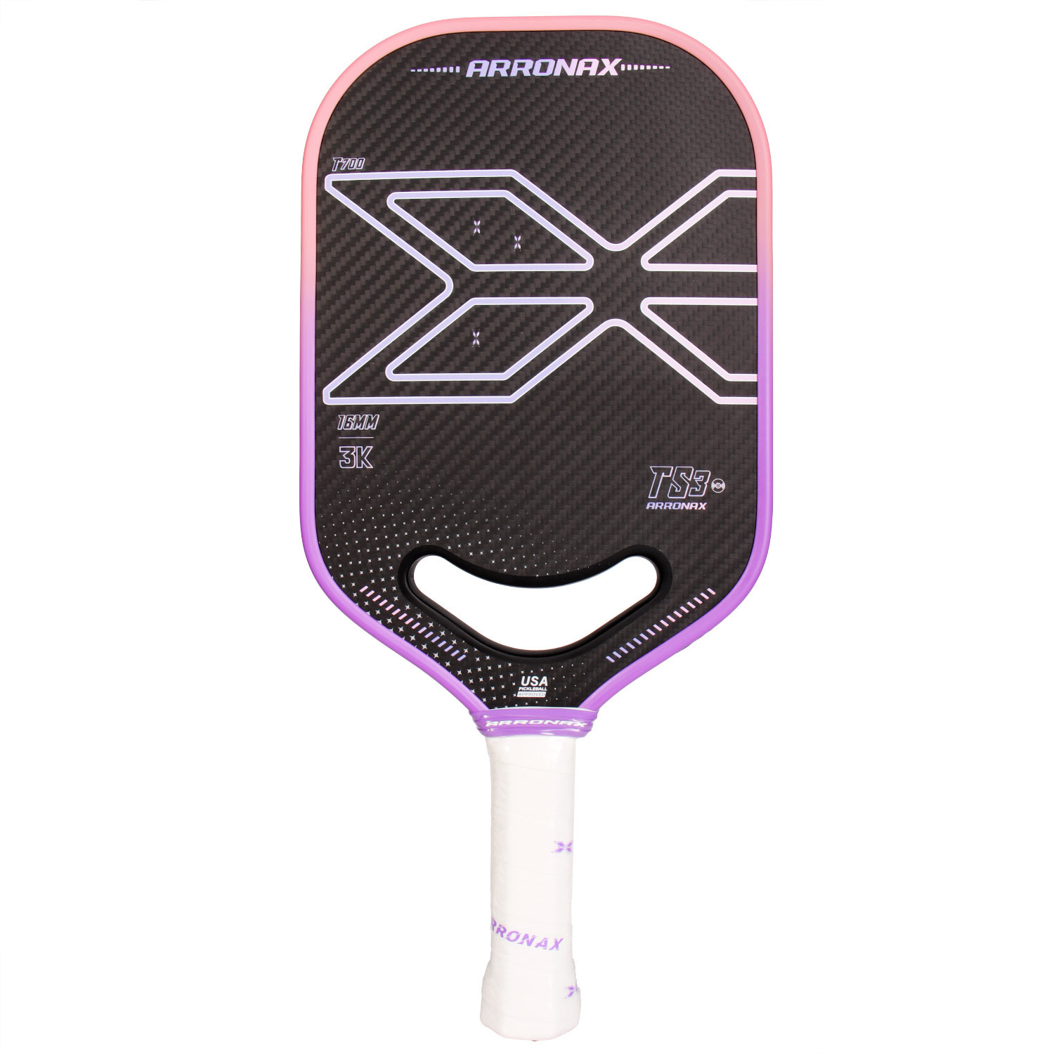 USAP承認 ARRONAX ピックルボールパドル 3Kカーボン T1 パープル Arronax - TS3 16mm Pickleball Paddle Carbon Friction Surface
