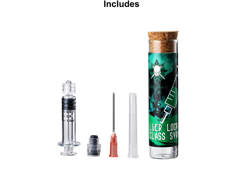 LTQ Vapor 1ML Luer Lock Glass Syringe with syrince needle and measurement mark tip