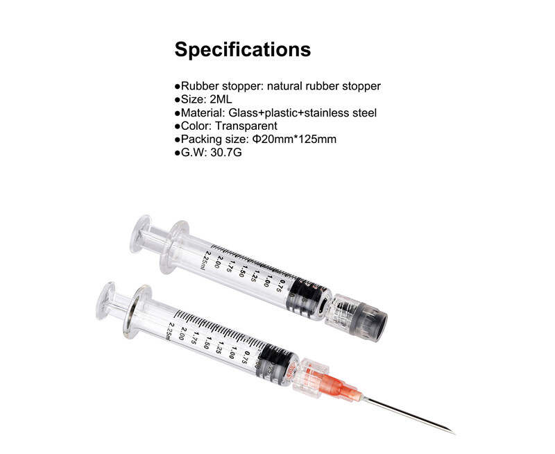 LTQ Vapor 2ML Luer Lock Glass Syringe with syrince needle and measurement mark tip