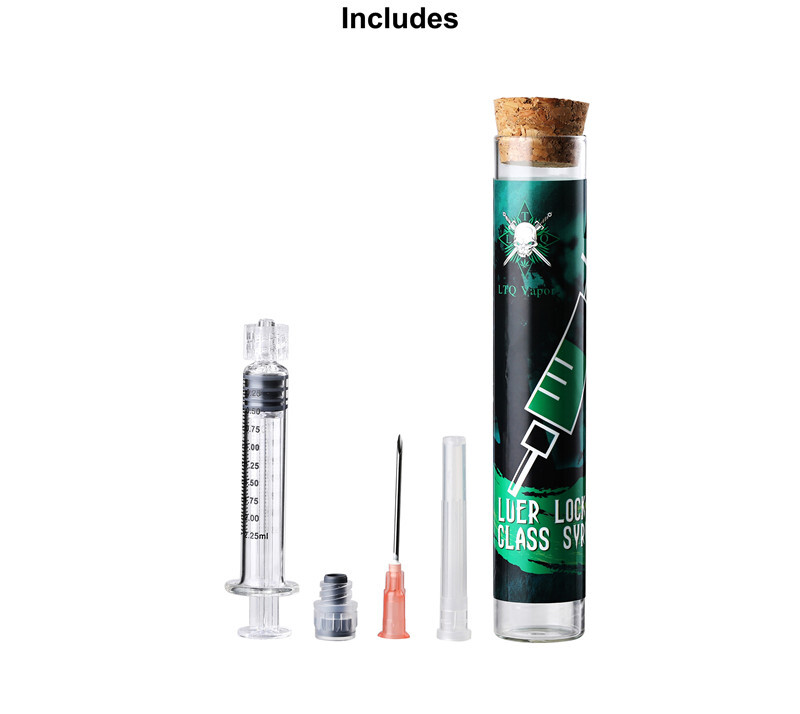 LTQ Vapor 2ML Luer Lock Glass Syringe with syrince needle and measurement mark tip