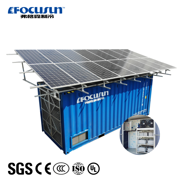 Focusun sea shipping new containerized cold storage clean solar power system 20' Focusun new containerized cold storage solar power system cold storage,cooled storage,ice storage,blast freezer,cooled room,solar powered cooled storage,plate freezer,walk-in cooled storage,rake ice storage,rake ice room,containerized cold storage.