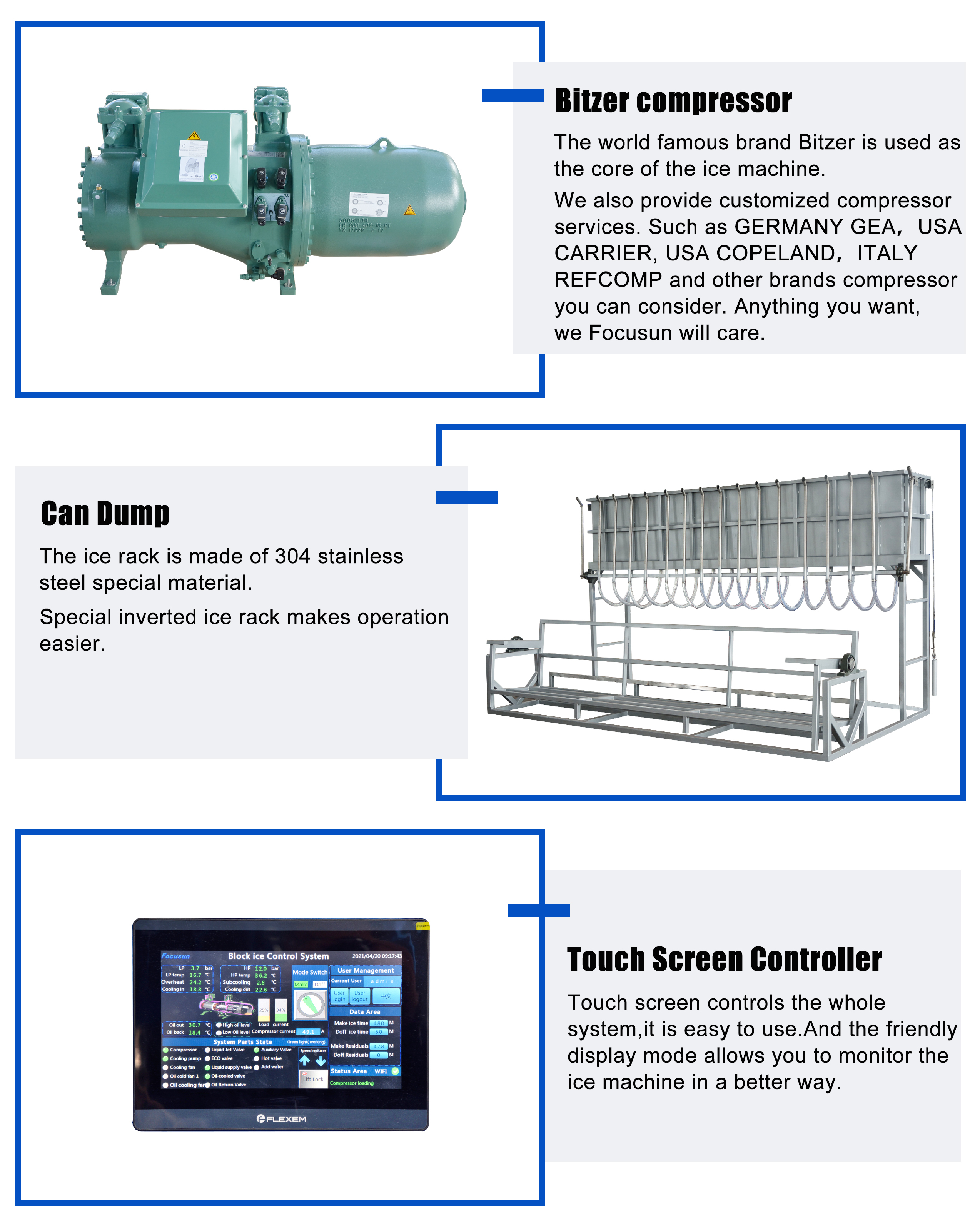 Brine System Block Ice Machine 15 Tons Power Saving Food Processing