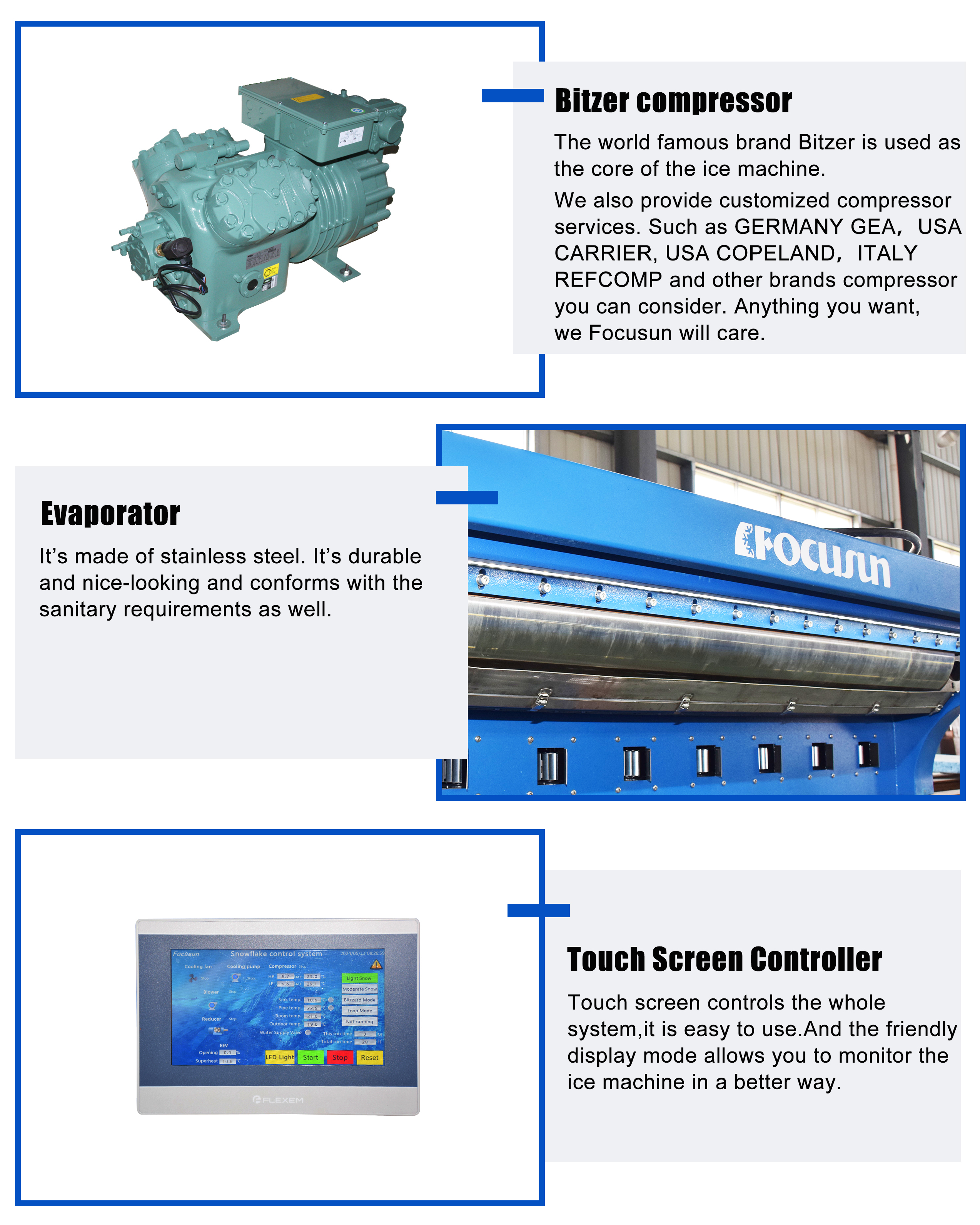 Indoor Snow Making Machine FAS-1300g Capacity 600 Kilos Per 24 Hours