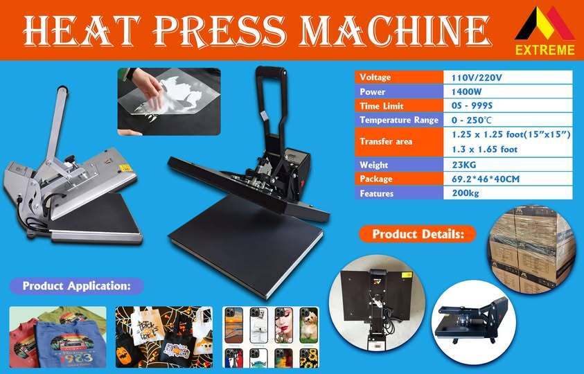 Whether you're making custom t-shirts or hat , Extreme heat press is the perfect tool for creating high-quality designs every time.