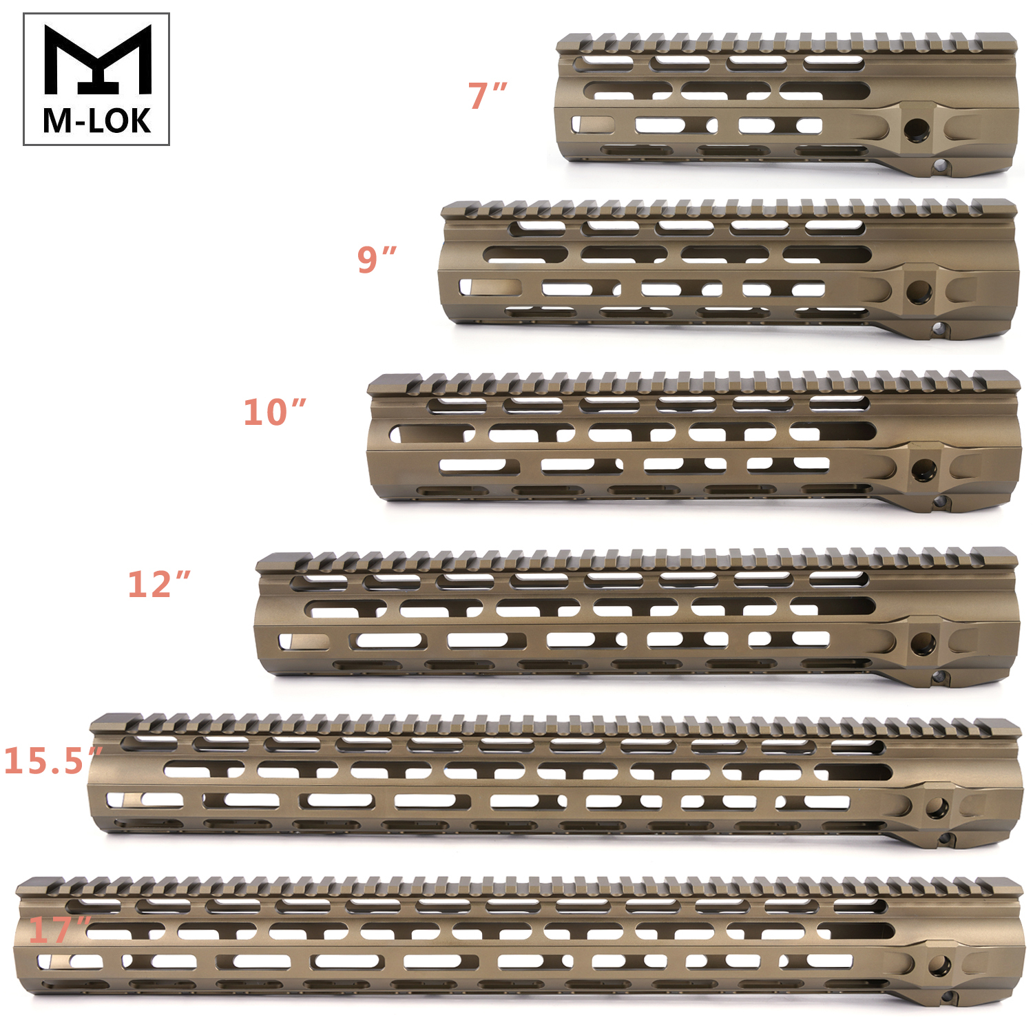 Tactical mlok handguard 1.33" ID ar handguard FDE 7" Exact Top Rail