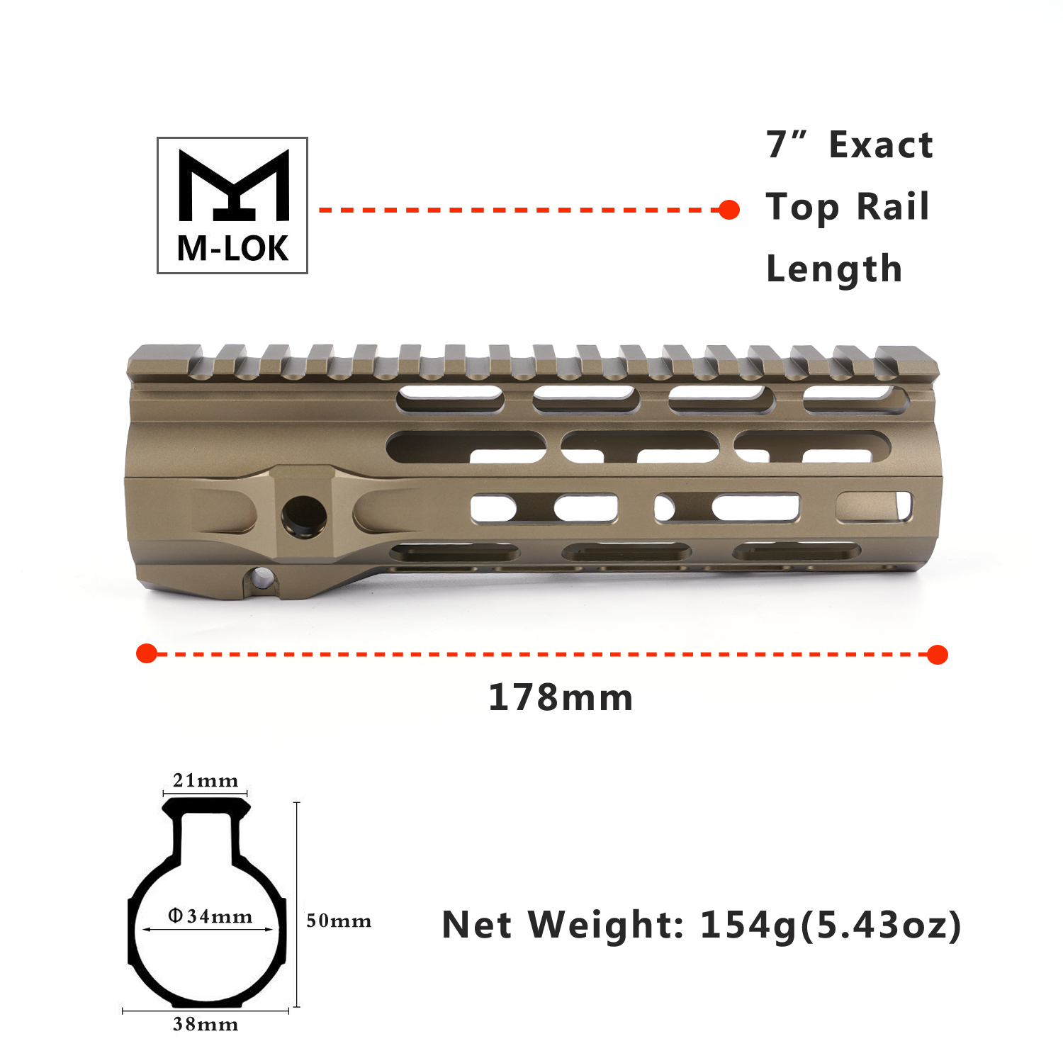 Tactical free FDE float handguard MLOK with steel Barrel nut Flat Dark
