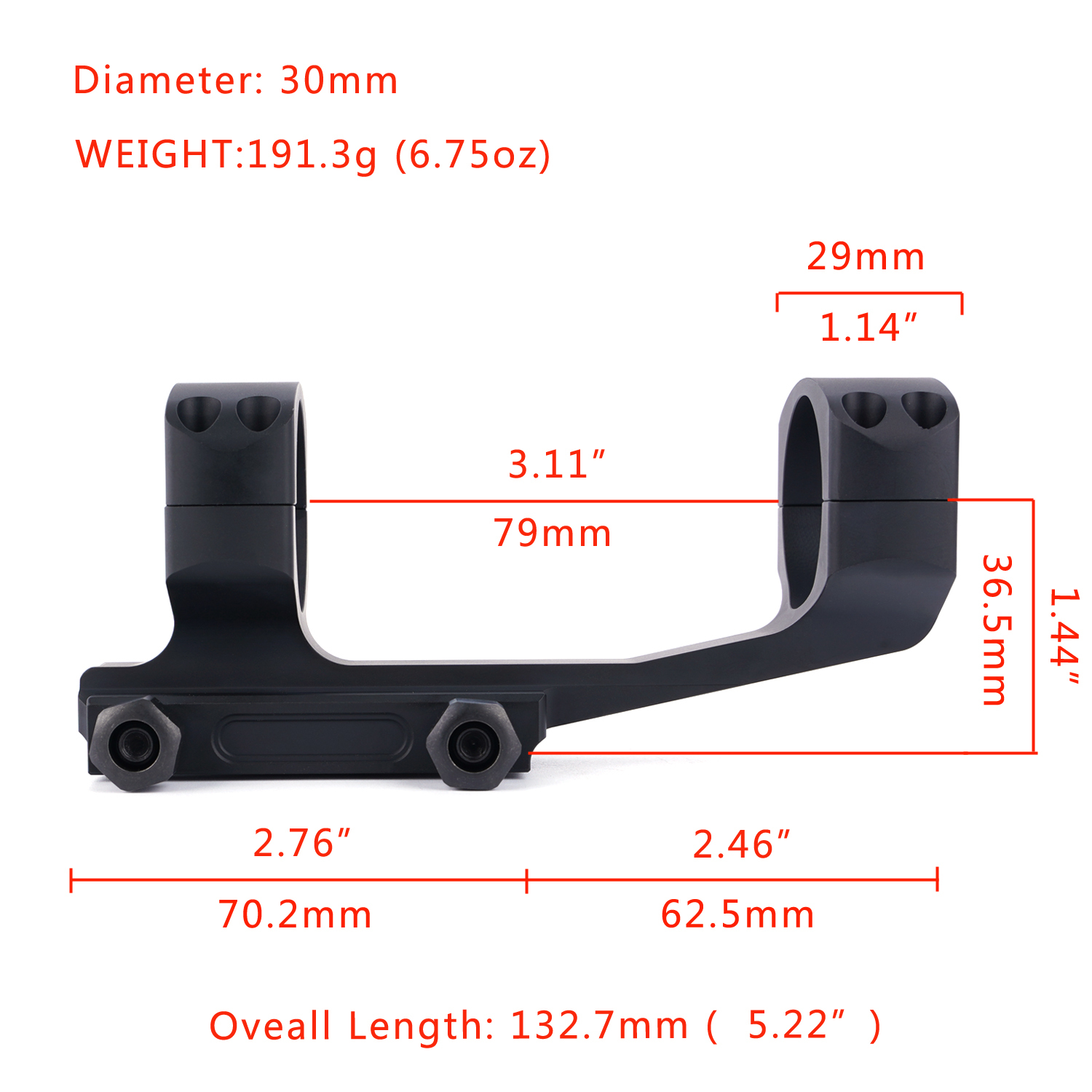 Cantilever Offset Scope Mount 30mm Rifle Scope Mounts 20MOA Dual Rings for Picatinny Rail for