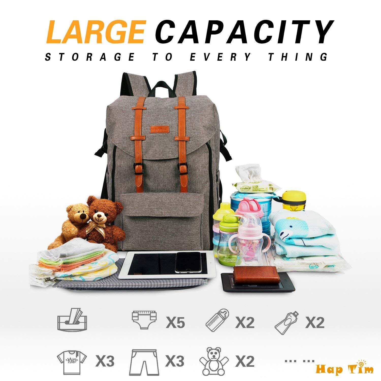 Best HapTim Multi-function Large Capacity Baby Diaper Bag Backpack,Double Deck Design( 5312 Grey ...