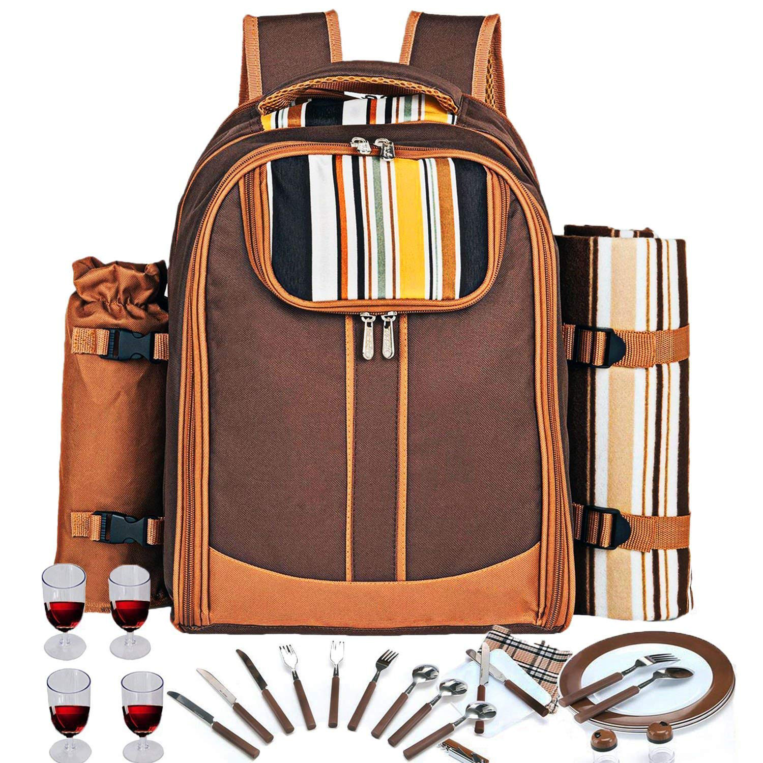 Dropship Picnic Backpack Set With Cutlery Kit Cooler Compartment