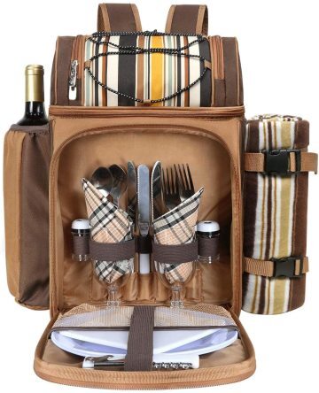 Hap Tim Picnic Backpack Cooler for 2 Person with Insulated Leakproof Cooler Bag, Wine Holder, Fleece Blanket, Cutlery Set,Perfect for Beach, Day Travel, Hiking, Camping, BBQs, Family and Lovers Gifts