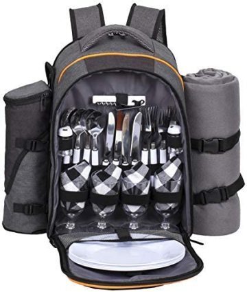 Hap Tim Picnic Basket Backpack for 4 Person with Insulated Cooler Compartment, Wine Holder, Fleece Blanket, Cutlery Set,Perfect for Beach, Day Travel,Camping, BBQs,Wedding Gifts(36021)