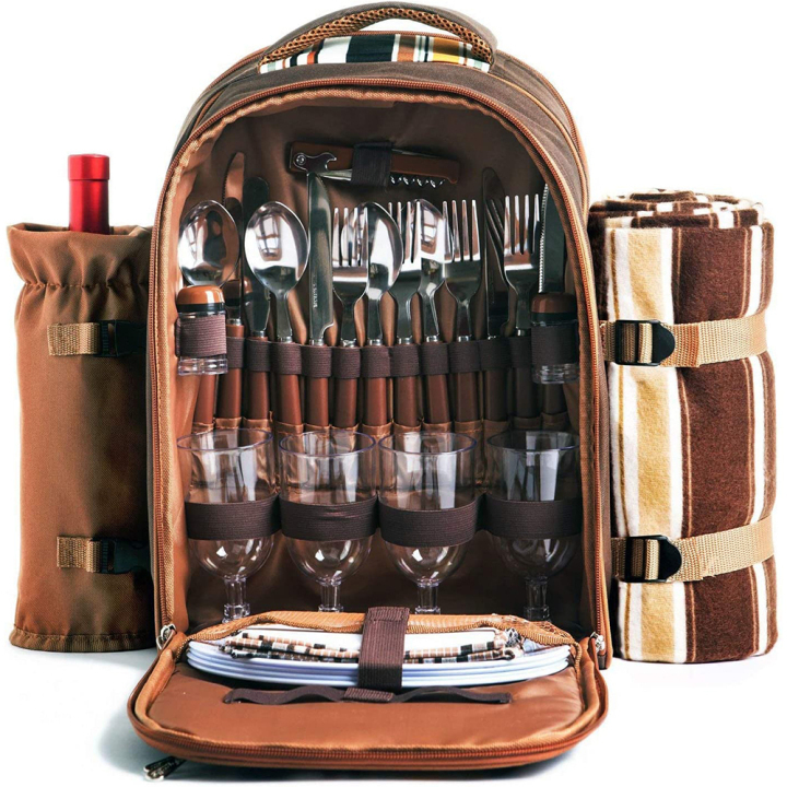 Dropship Picnic Backpack Set With Cutlery Kit Cooler Compartment