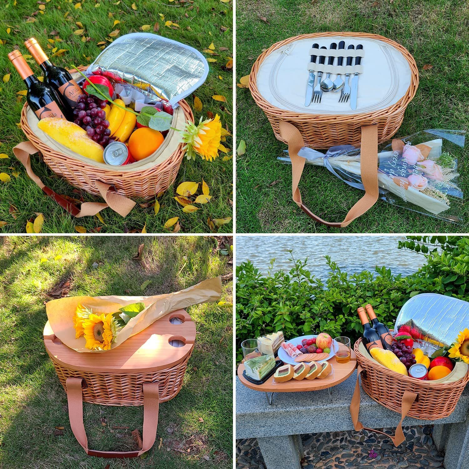 Best Hap Tim Wicker Picnic Basket Set for 4 with Mini Folding Wine Picnic  Table & Large Insulated Cooler Bag & Cutlery Service Kits for 4 Person,  Couples Gifts, Wedding Gifts (Y2209-4-CM)