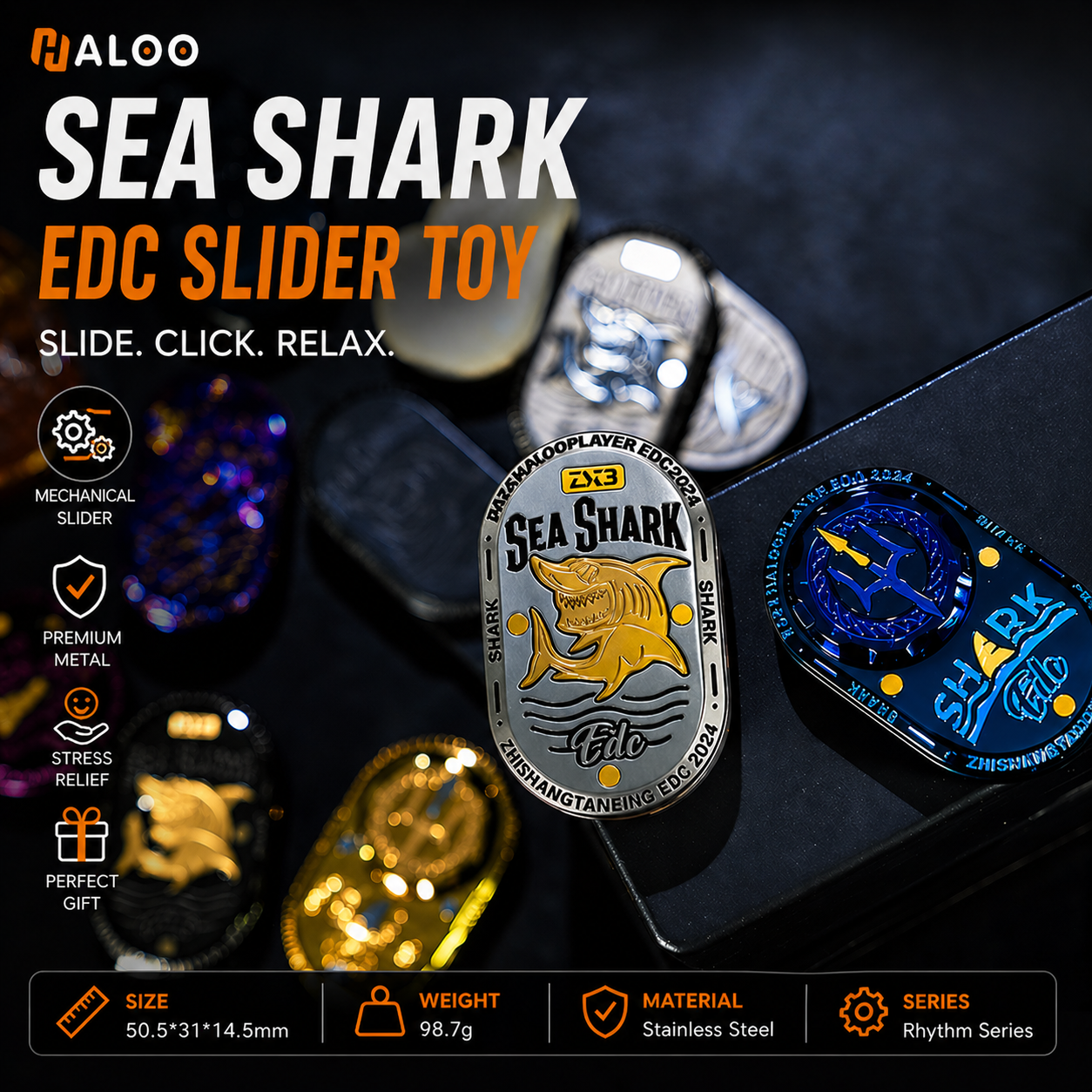 Sea Shark Haloo & Finger Spin EDC Premium Toy | Dual-Layer Push