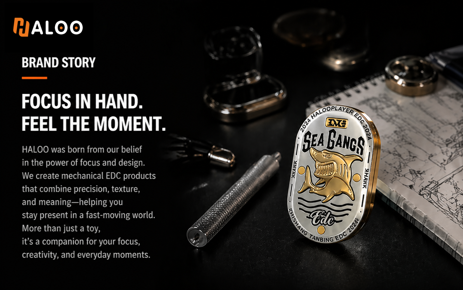 Sea Shark Haloo & Finger Spin EDC Premium Toy | Dual-Layer Push
