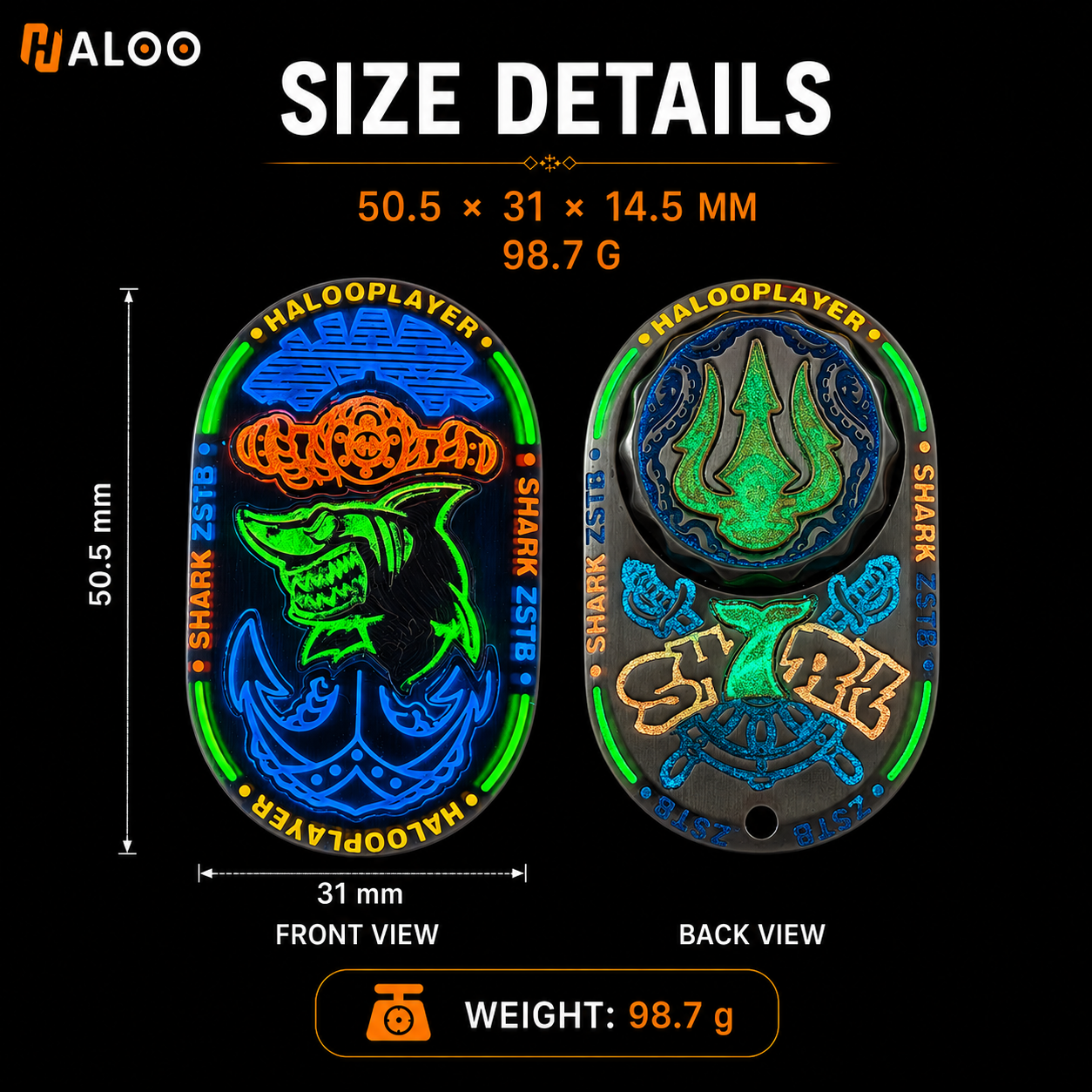 HALOOPLAYER EDC custom DIY Luminous Sea Sharks Metal Stainless