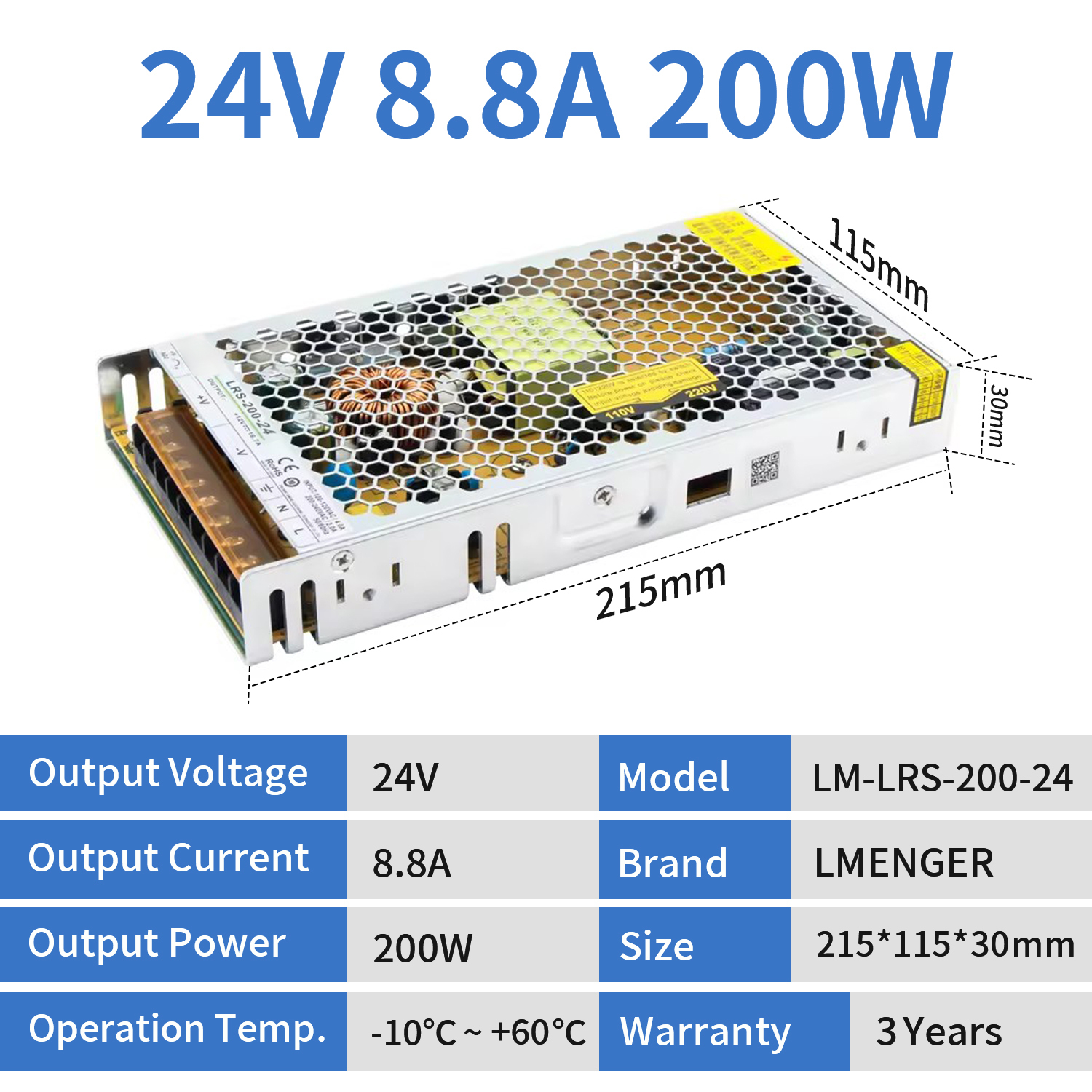 MeanWell 8.8A 24V 200W Switching Power Supply (NES-200-24