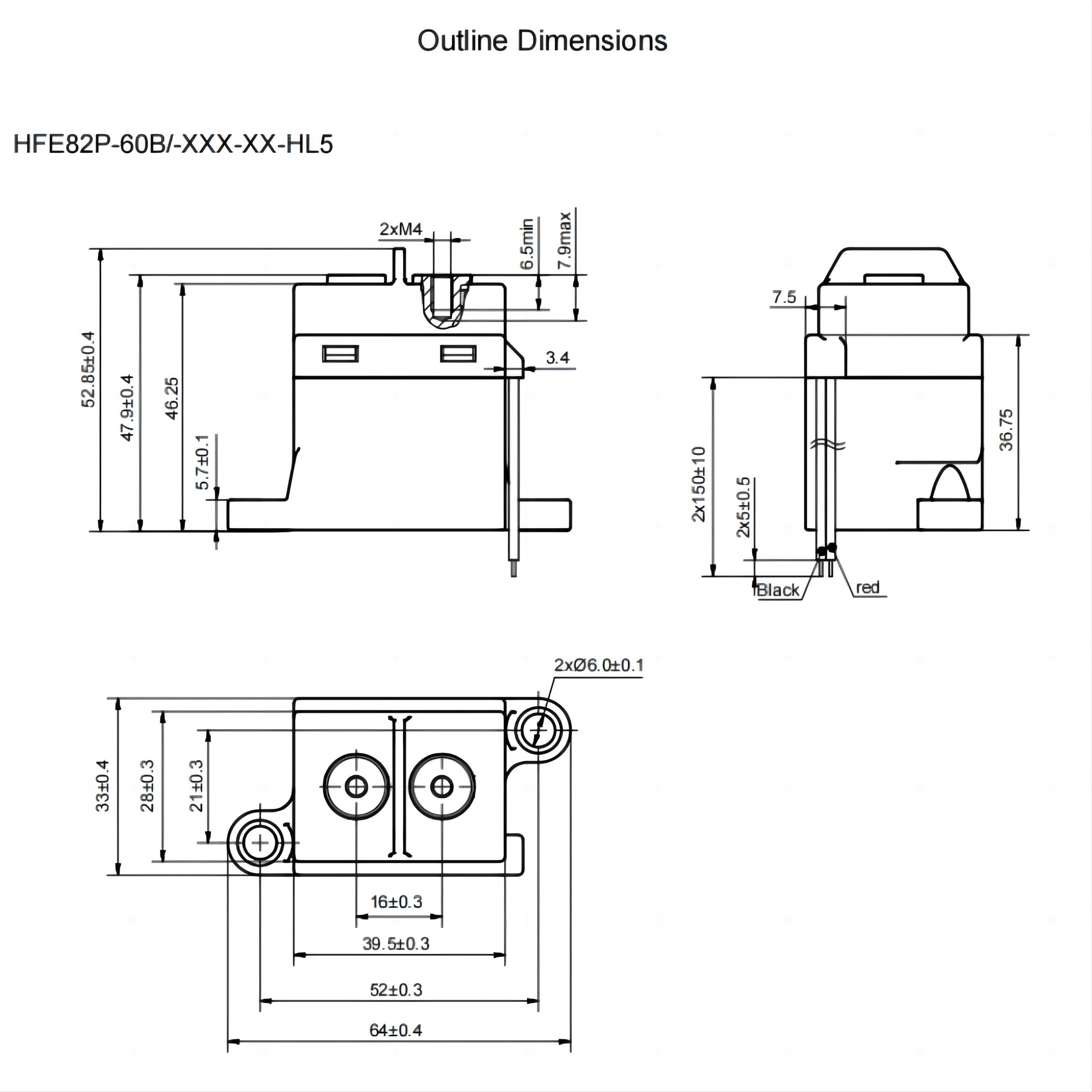 HFE82P-20 HONGFA High voltage DC Contactor 450V 750V 60A