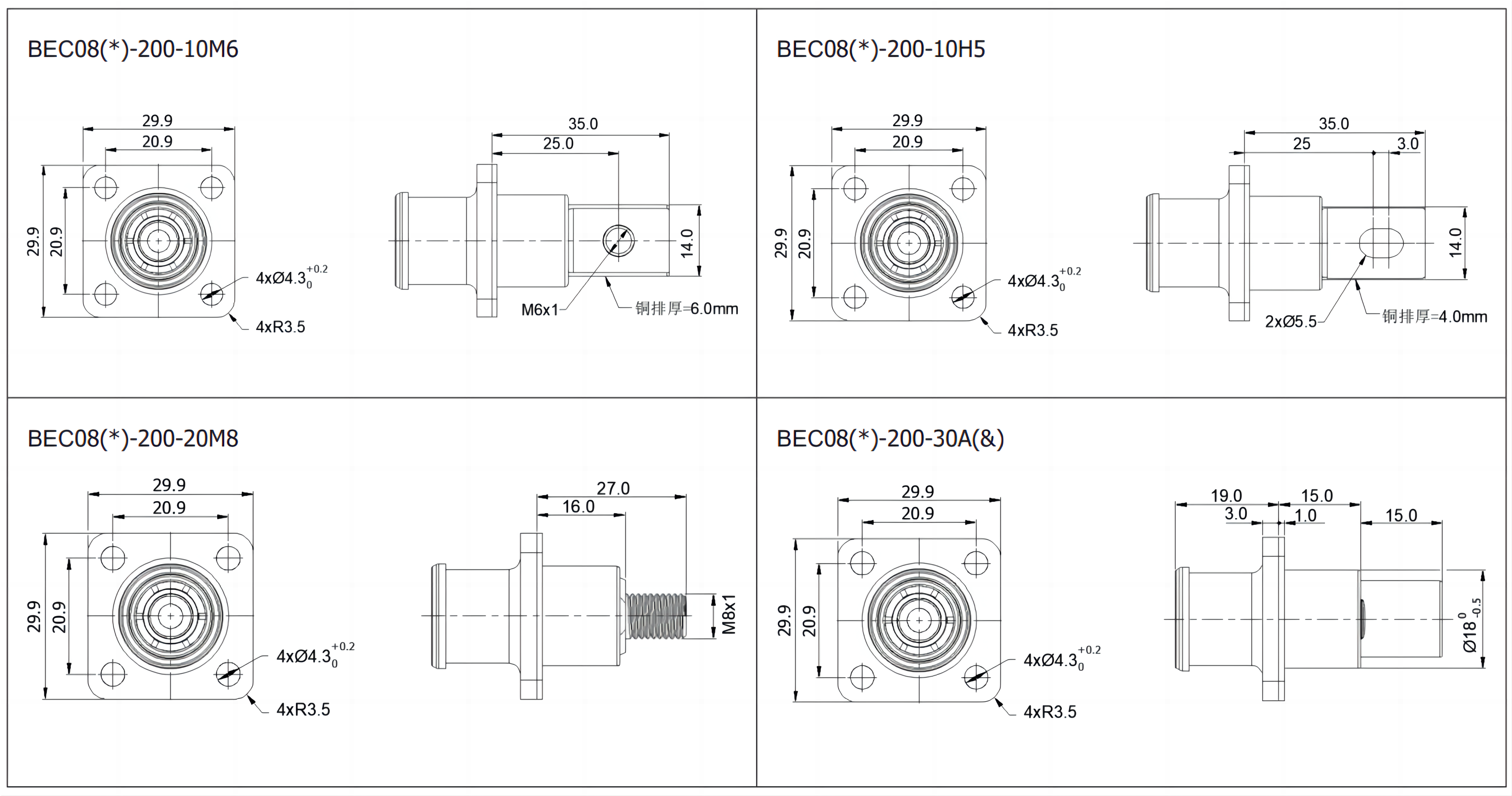  BEC200 1500V200A Energy Storage Battery System Connector