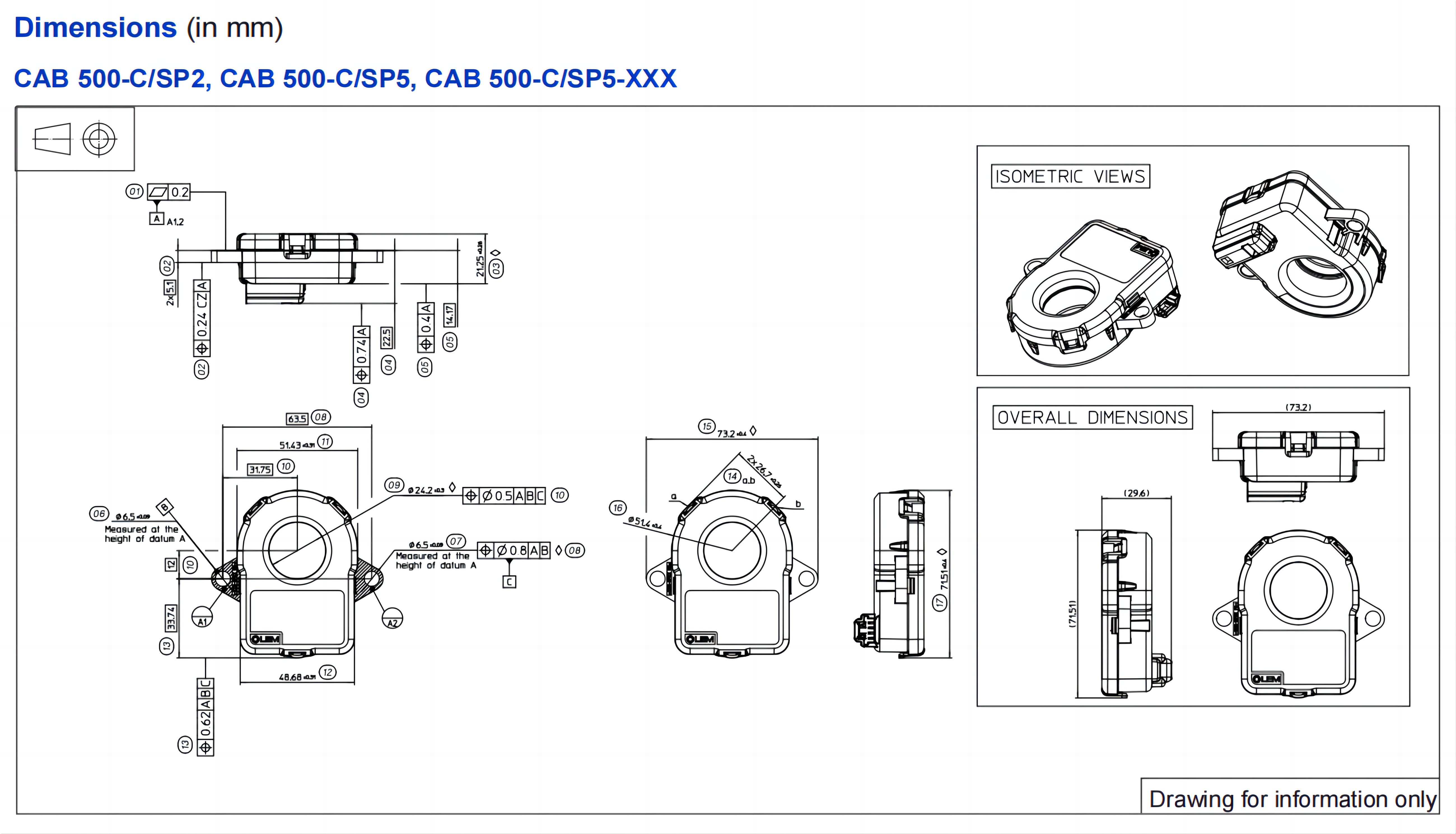 LEM Current Sensor CAB500C 12V CAB 500-C/SP5-002
