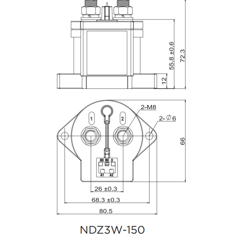 NDZ3W-150 High voltage DC Contactor Coil voltage DC12V DC24V 48V