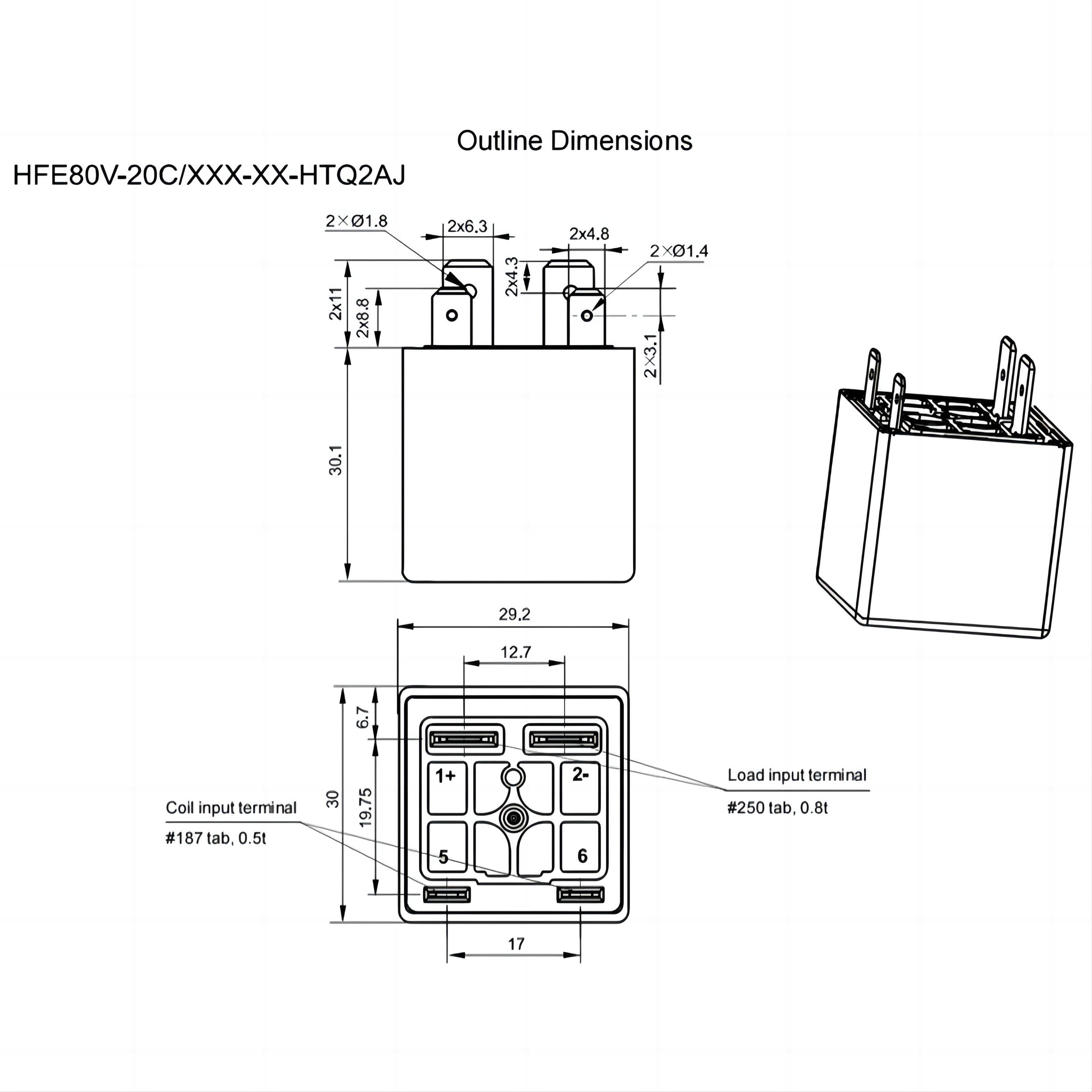 HFE80V-20C HONGFA High voltage DC Contactor 750V 20A