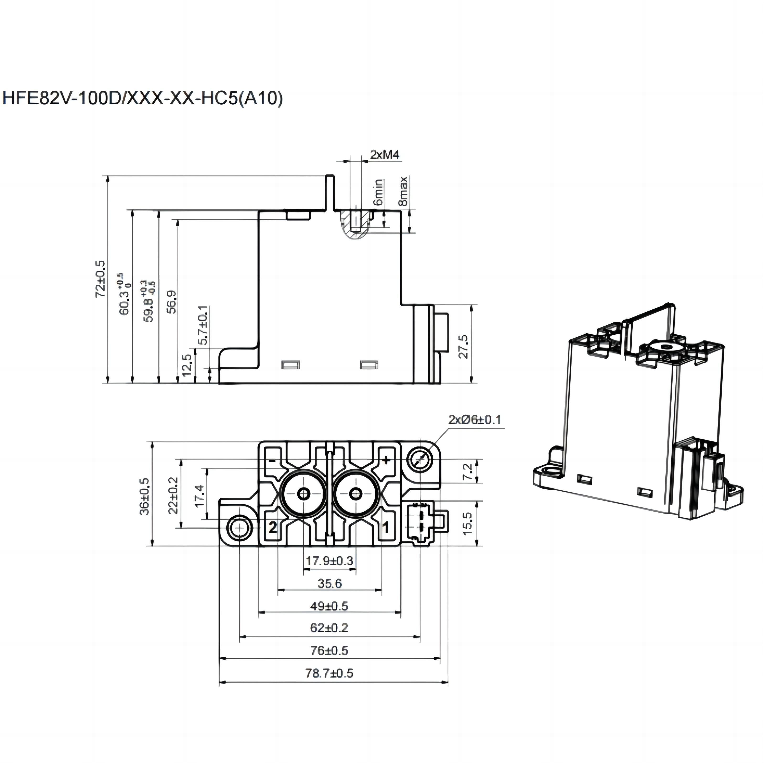 HFE82V-100D HONGFA High voltage DC Contactor 450V 750V 1000V 100A