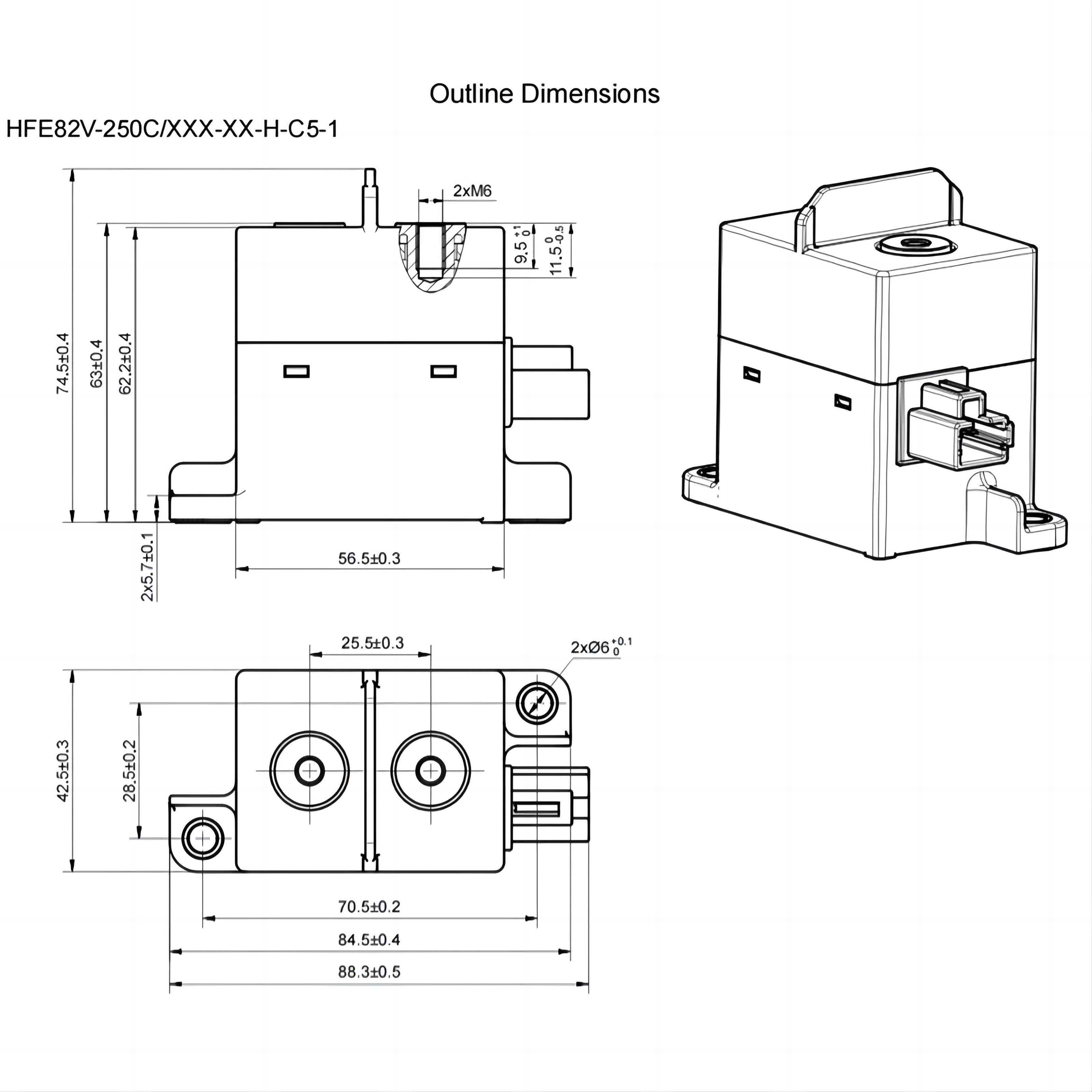 HFE82V-250C HONGFA High voltage DC Contactor 450V 750V 1000V 250A