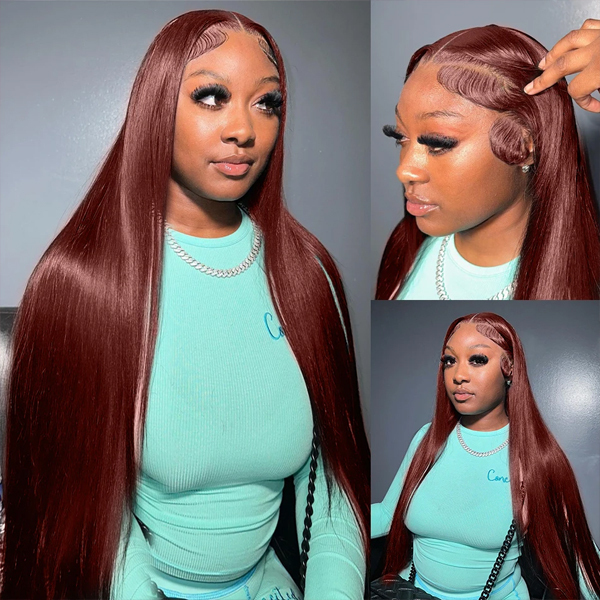 ヘア 13x6 HD Lace Frontal Deep Wave Curly Wig #4 Long Brown Hair