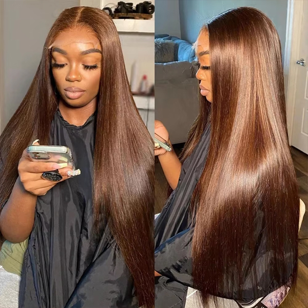 Carina Chocolate Brown Straight 5X5 HD Lace Closure Wigs 100% Human Hair Preplucked HD Lace wigs - 26 inch / 250%
