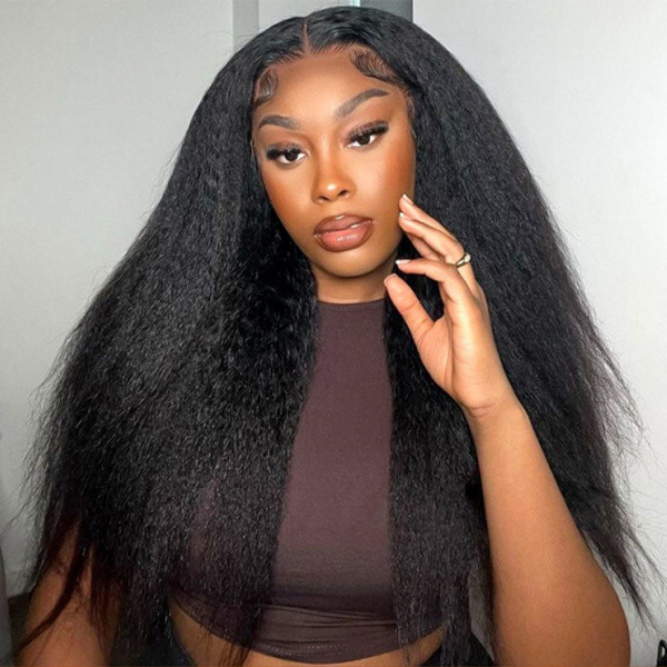 Carina 13x4 HD Full Frontal Wigs Kinky Straight HD Lace Wigs With 4C Edges Preplucked Human Hair Wigs - 32 inch / 250%