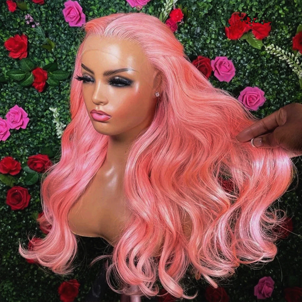 Carina Body Wave Light Pink 13x4 HD Lace Frontal wigs 250% Thick Human Hair Wigs - 24 inch / 250%