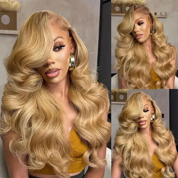 Carina #27 Honey Blonde Human Hair Wigs 13X4 HD Lace Frontal Wig 250 Density Pre Plucked Body Wave Human Hair - 32 inch / 250%