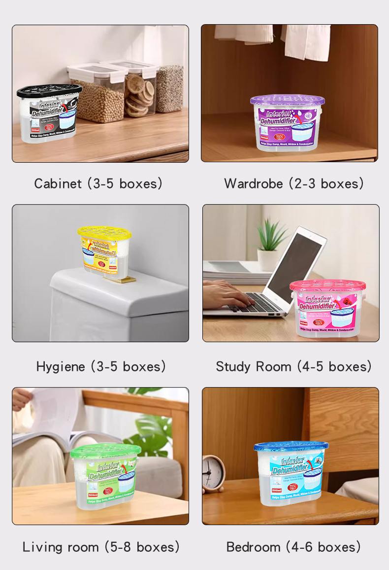 customized label moisture absorber for home interior dehumidifier box  