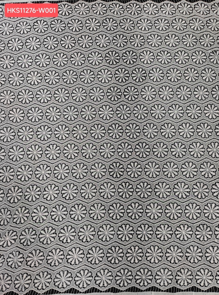 White Flower Pattern Chemical Embroidery  Fabric for bridal dress HKS11276  