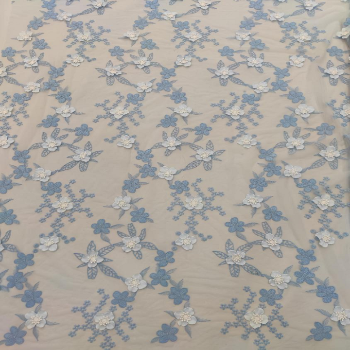 Multi-colored Floral and Leaf Pattern Plain Embroidery Fabric with 3D Applique HKP11083  multi-colored embroidery fabric,plain embroidery,3d embroidery