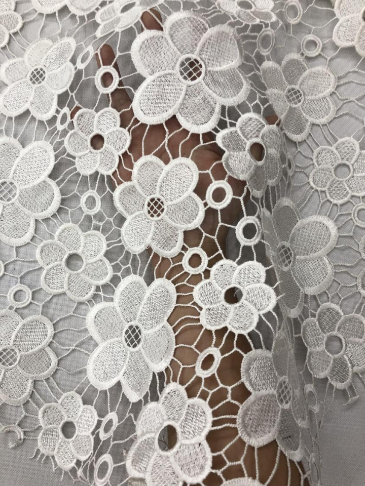 2024 Hot Styles White Flower Pattern Chemical Embroidery  Fabric HKS6545  bridal dress fabric,textile company,fashion fabric